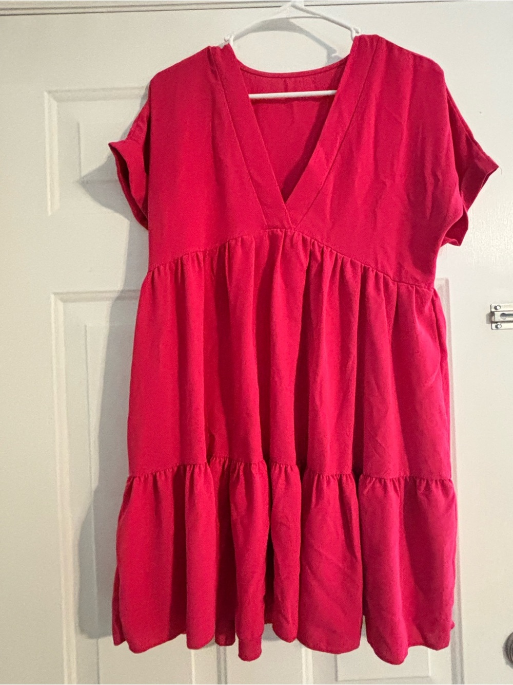 Women’s Tiered V-Neck Dress - Bright Pink